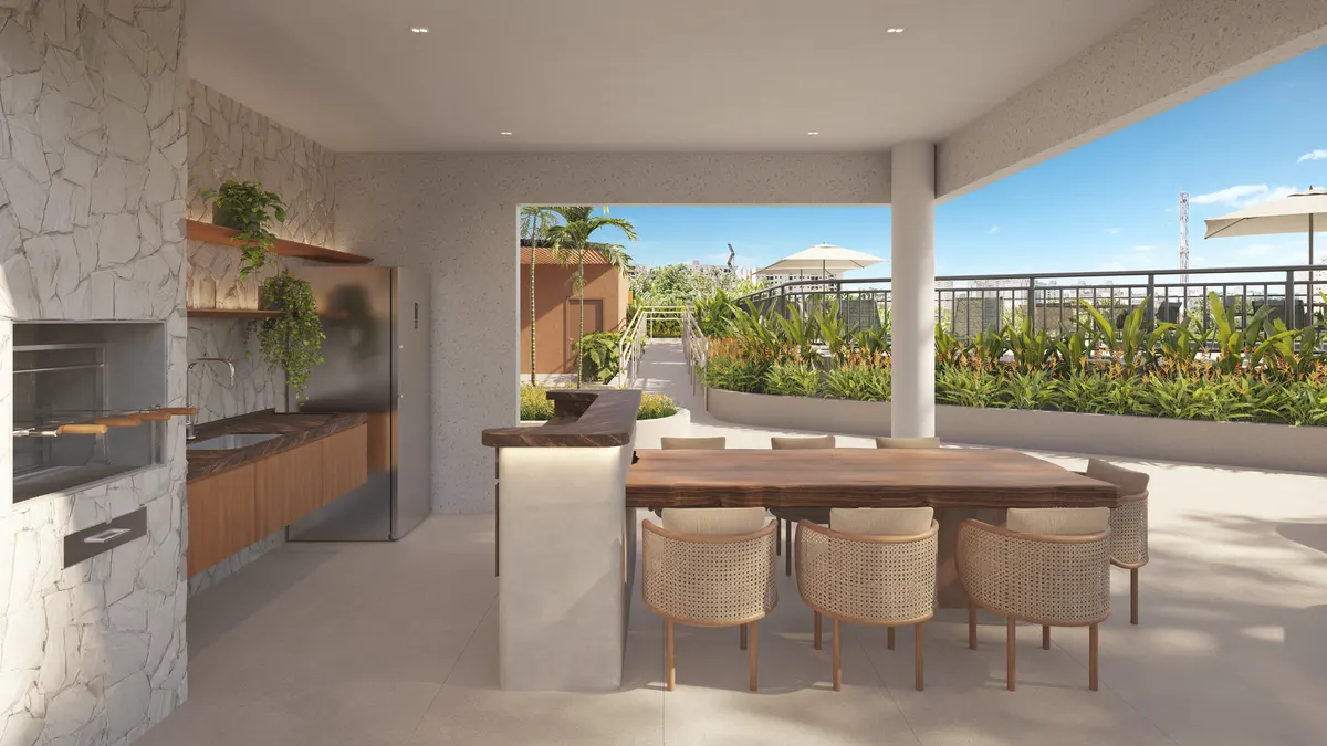 Área gourmet externa do Inc Green Cambeba — render oficial